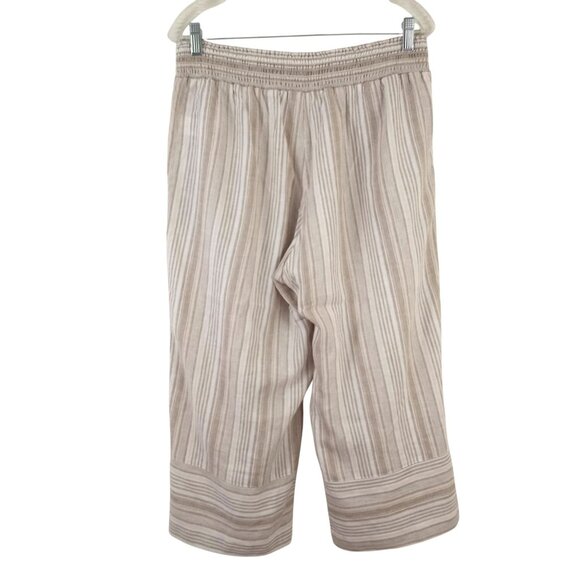 Land 'n Sea Womens L Tan Striped Linen Blend Pull On Capri Cropped Pants - Picture 3 of 6